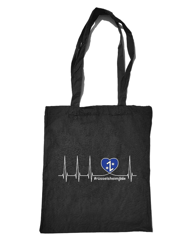 Herzschlag Baumwolltasche Rsselsheim mehrfarbig auf schwarz