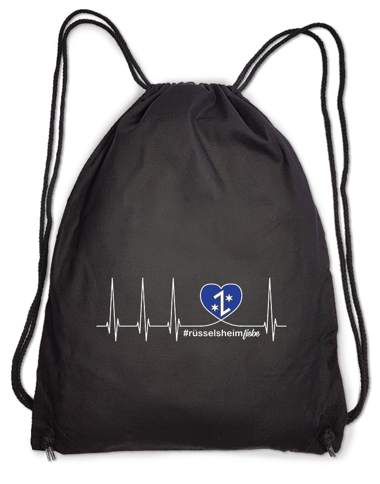 Herzschlag Baumwollrucksack Rsselsheim - Black Edition wei auf schwarz