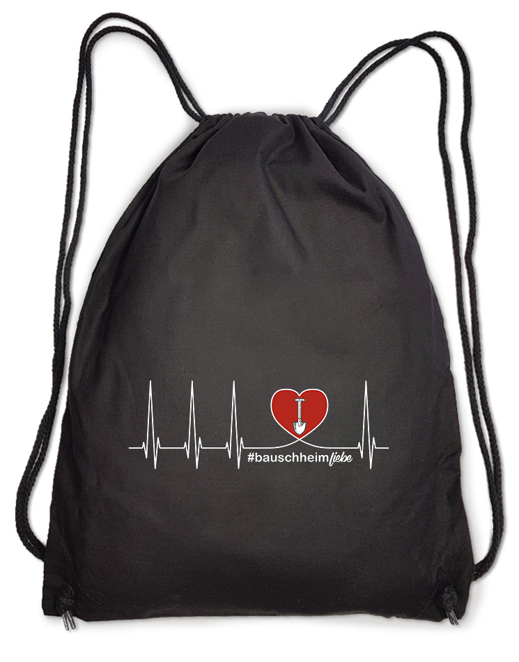 Herzschlag Baumwollrucksack Bauschheim - Black Edition wei auf schwarz