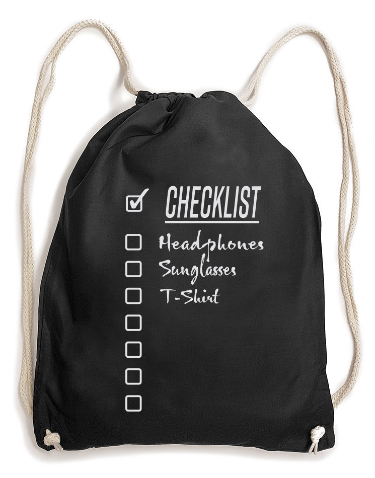 CHECKLIST Baumwollrucksack wei auf schwarz