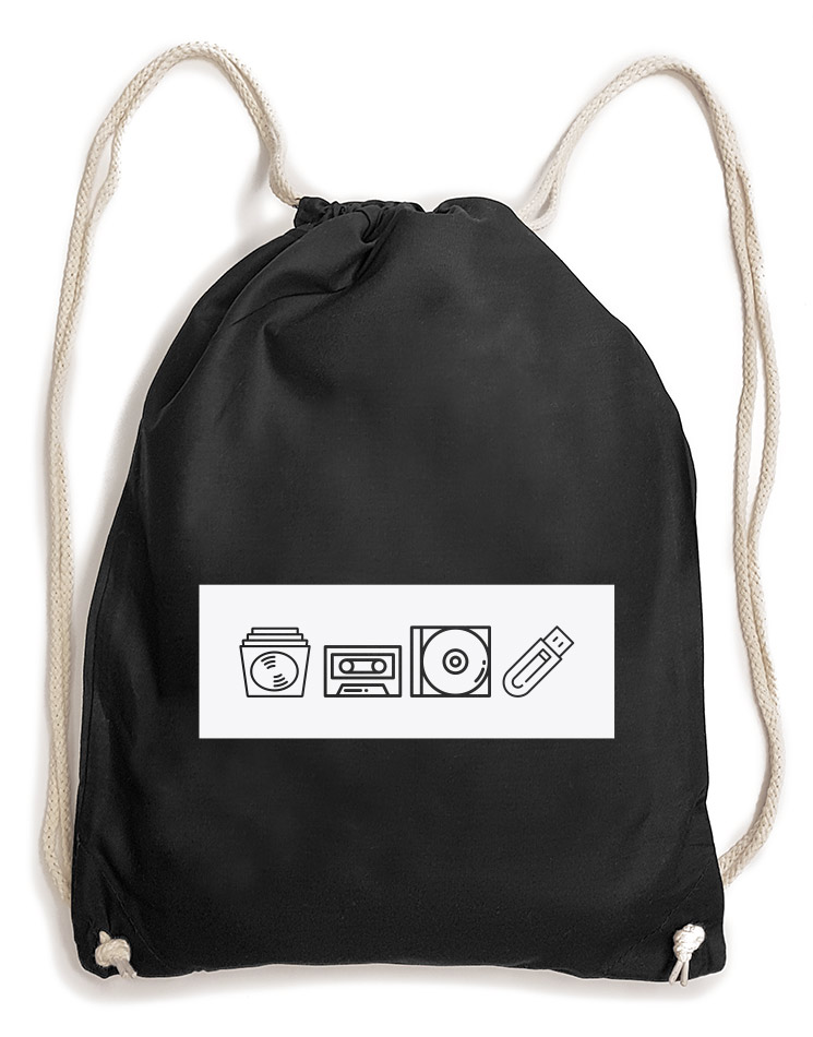 Tontrger Baumwollrucksack wei auf schwarz