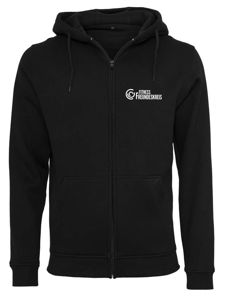 Crossfit Freundeskreis Unisex Heavy Zip Hoodie wei auf schwarz