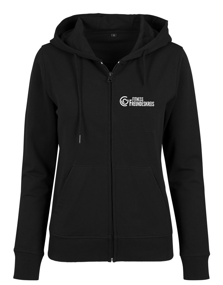 Crossfit Freundeskreis Ladies Terry Zip Hoody wei auf schwarz