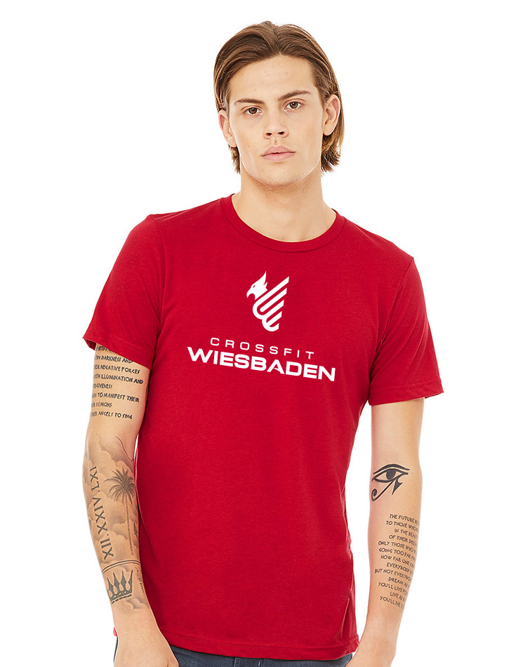 Unisex Triblend Crew Neck T-Shirt weiss auf sollid red triblend