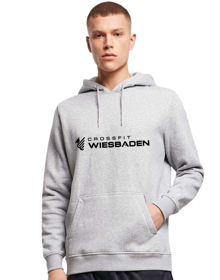 Unisex Heavy Hoody schwarz auf heather grey