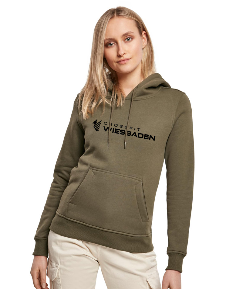 Ladies Heavy Hoody  schwarz auf olive