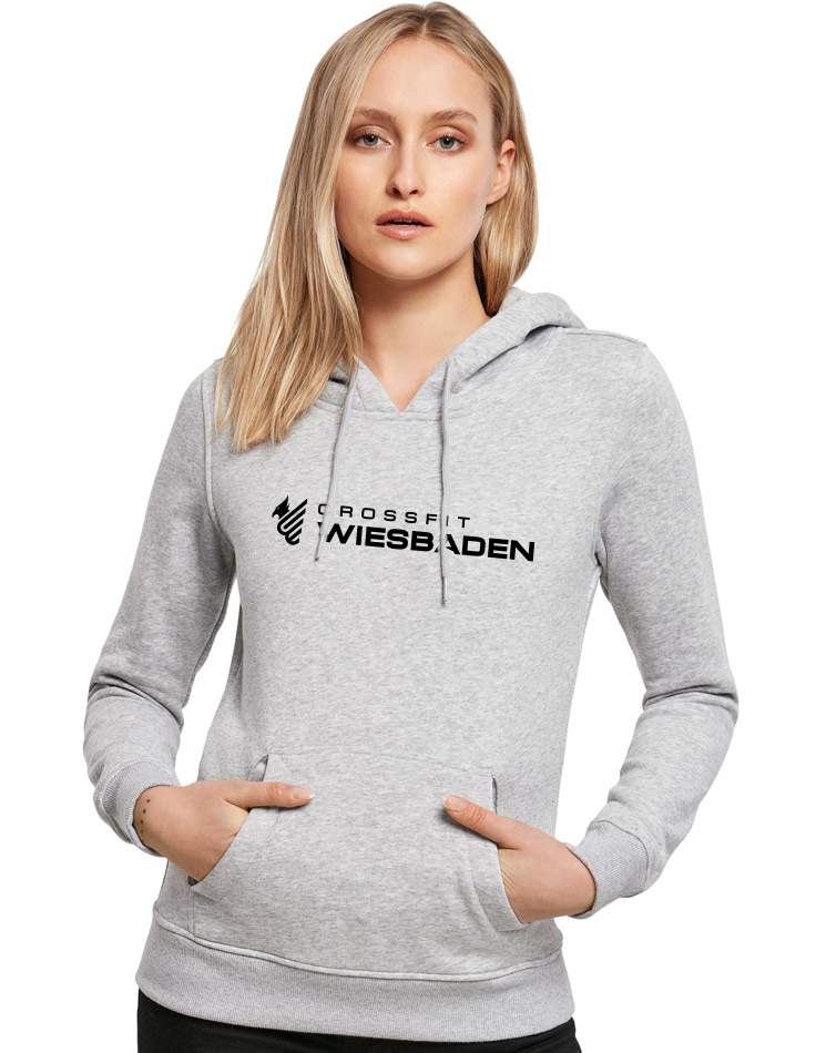 Ladies Heavy Hoody  schwarz auf heather grey