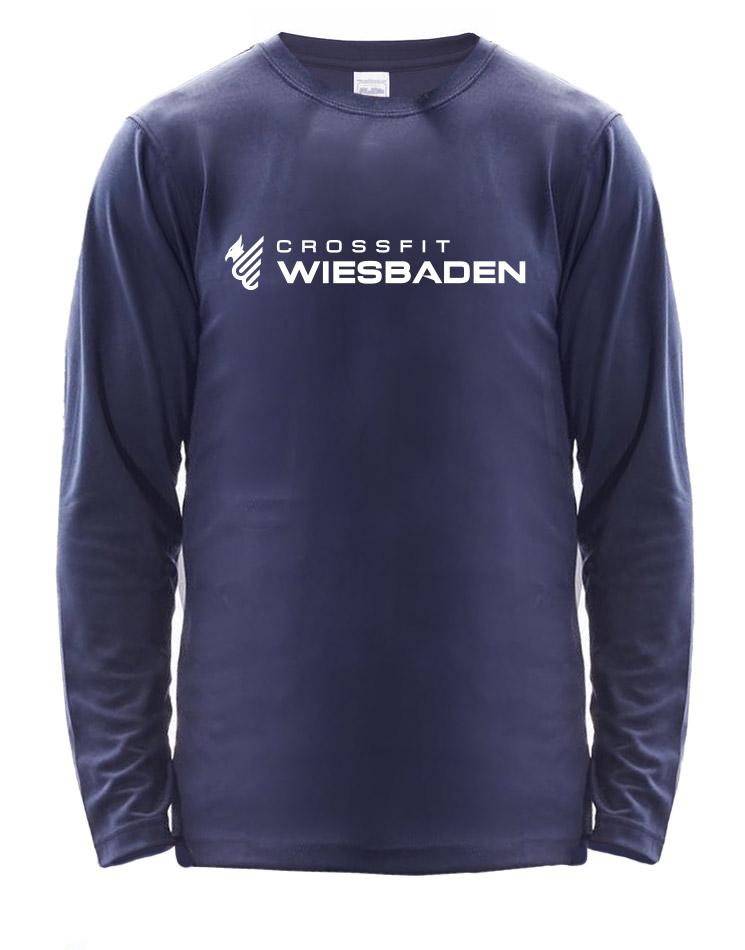 Long Sleeve Cool T weiss auf navy