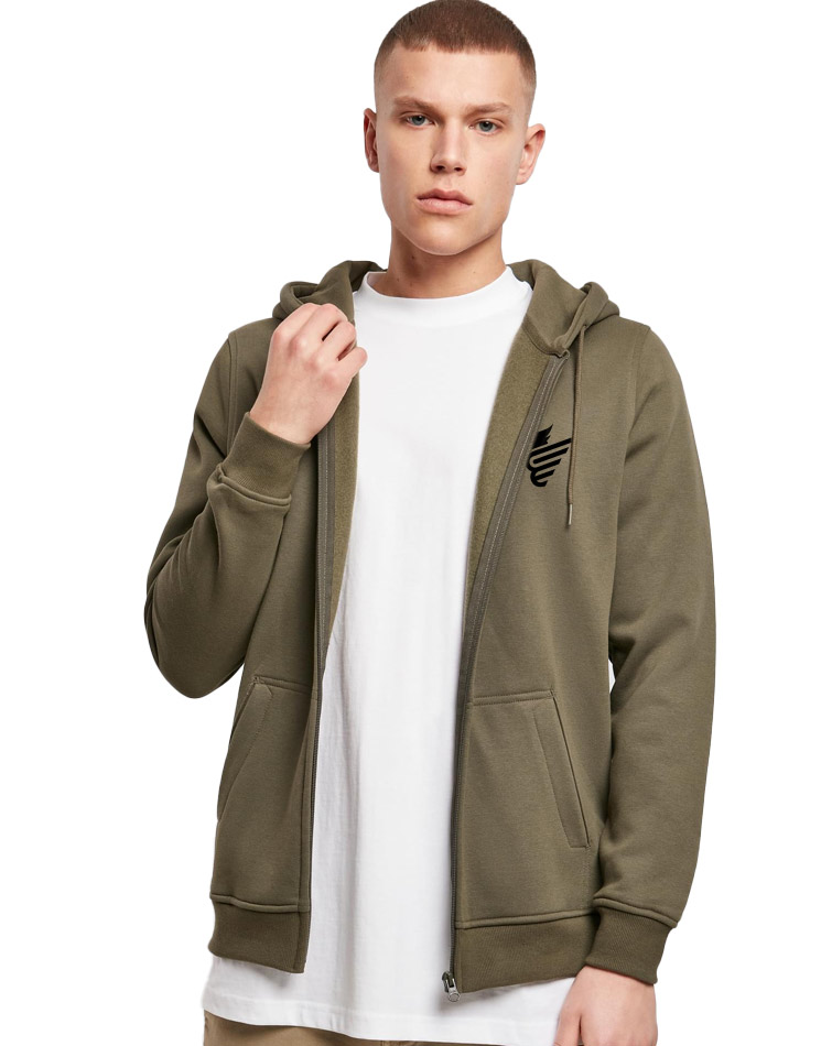 Heavy Zip Hoody schwarz auf olive