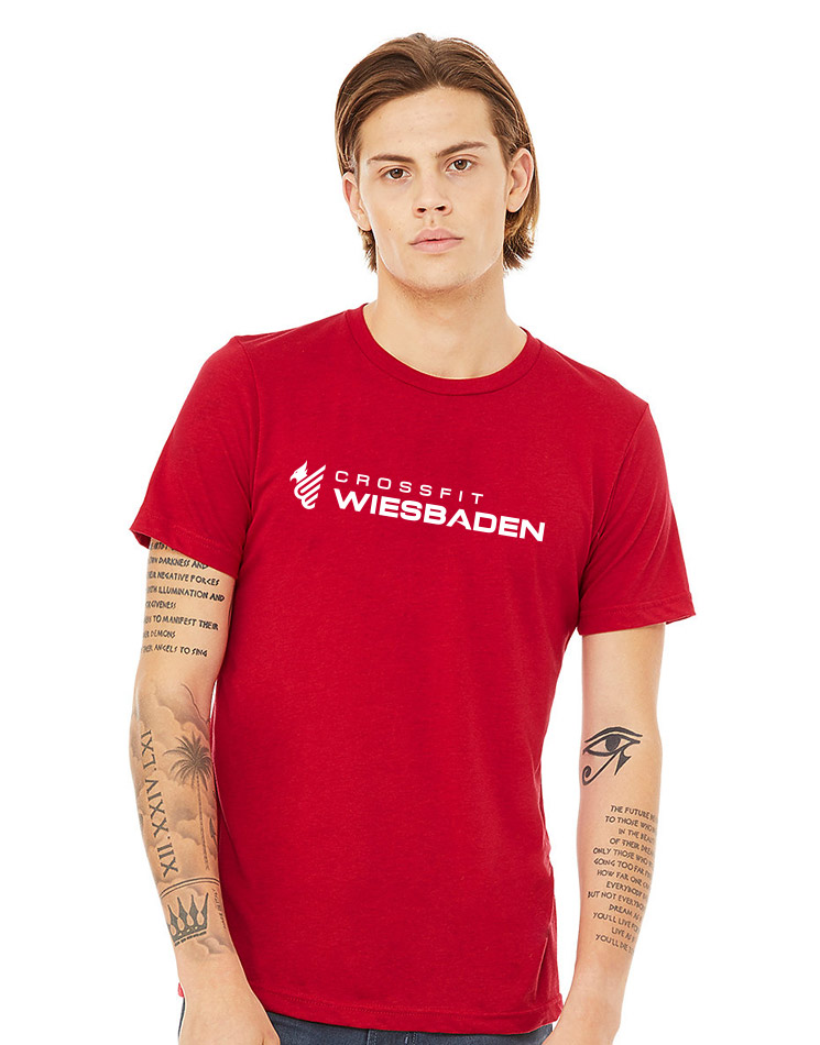 Unisex Triblend Crew Neck T-Shirt LV weiss auf sollid red triblend