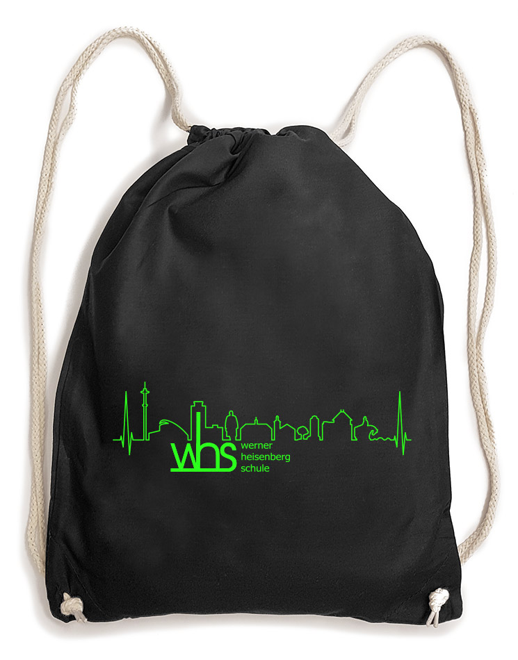 WHS Baumwollrucksack neongrn auf schwarz