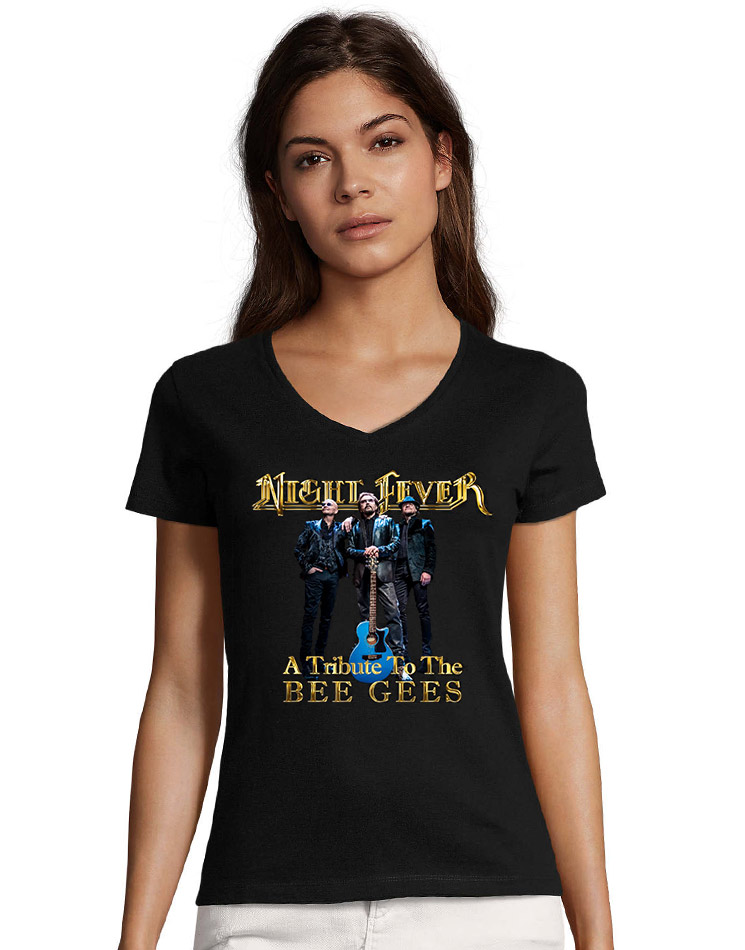 Night Fever Damen V-Neck T-Shirt schwarz