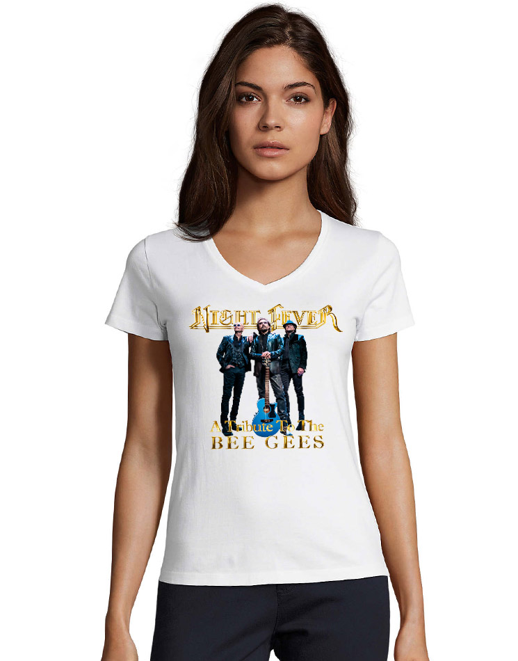 Night Fever Damen V-Neck T-Shirt weiss