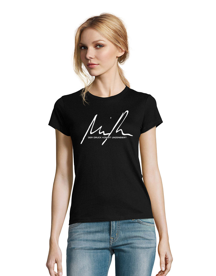 Minupren Signature Girly T-Shirt wei auf schwarz