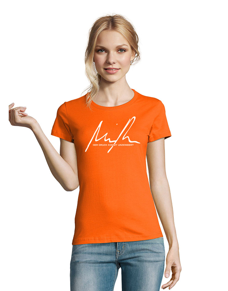 Minupren Signature Girly T-Shirt wei auf orange