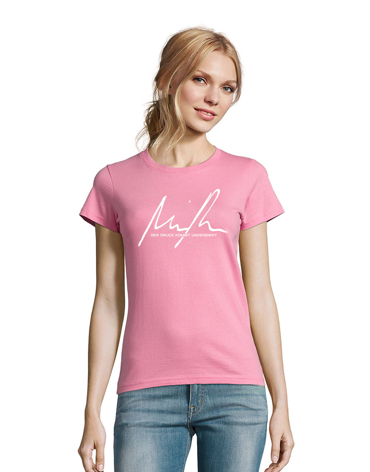 Minupren Signature Girly T-Shirt wei auf orchid pink