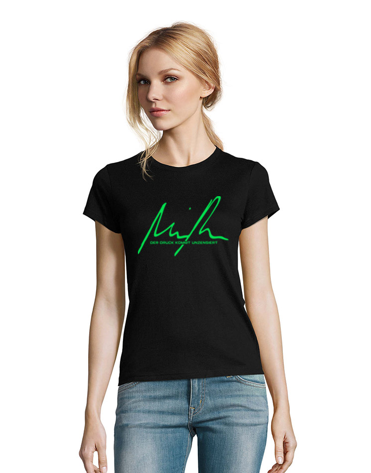 Minupren Signature Girly T-Shirt neongruen auf schwarz