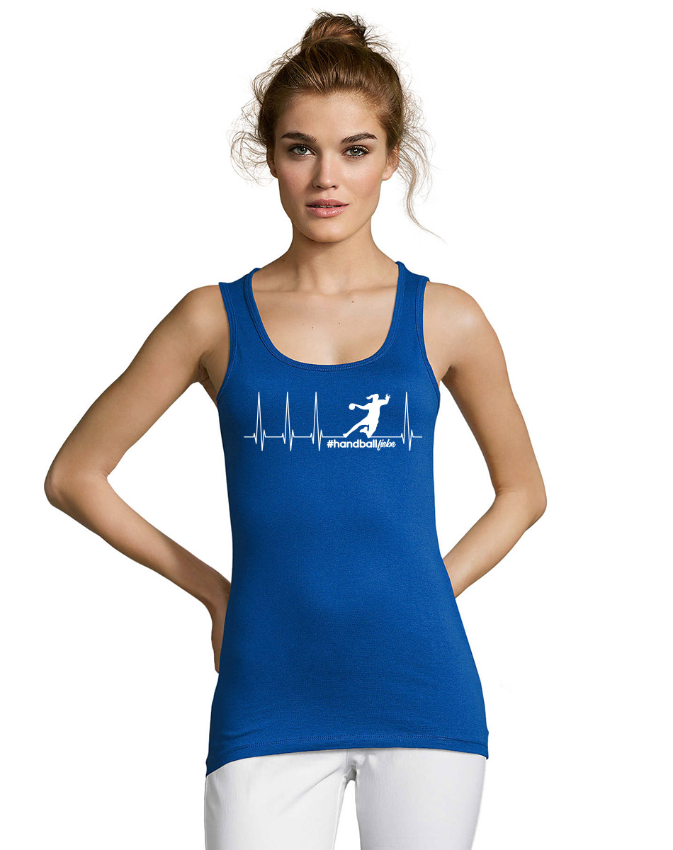 Herzschlag Sprungwurf Woman Tanktop weiss auf royal blue