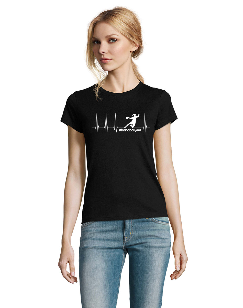 Herzschlag Sprungwurf Woman T-Shirt weiss auf schwarz