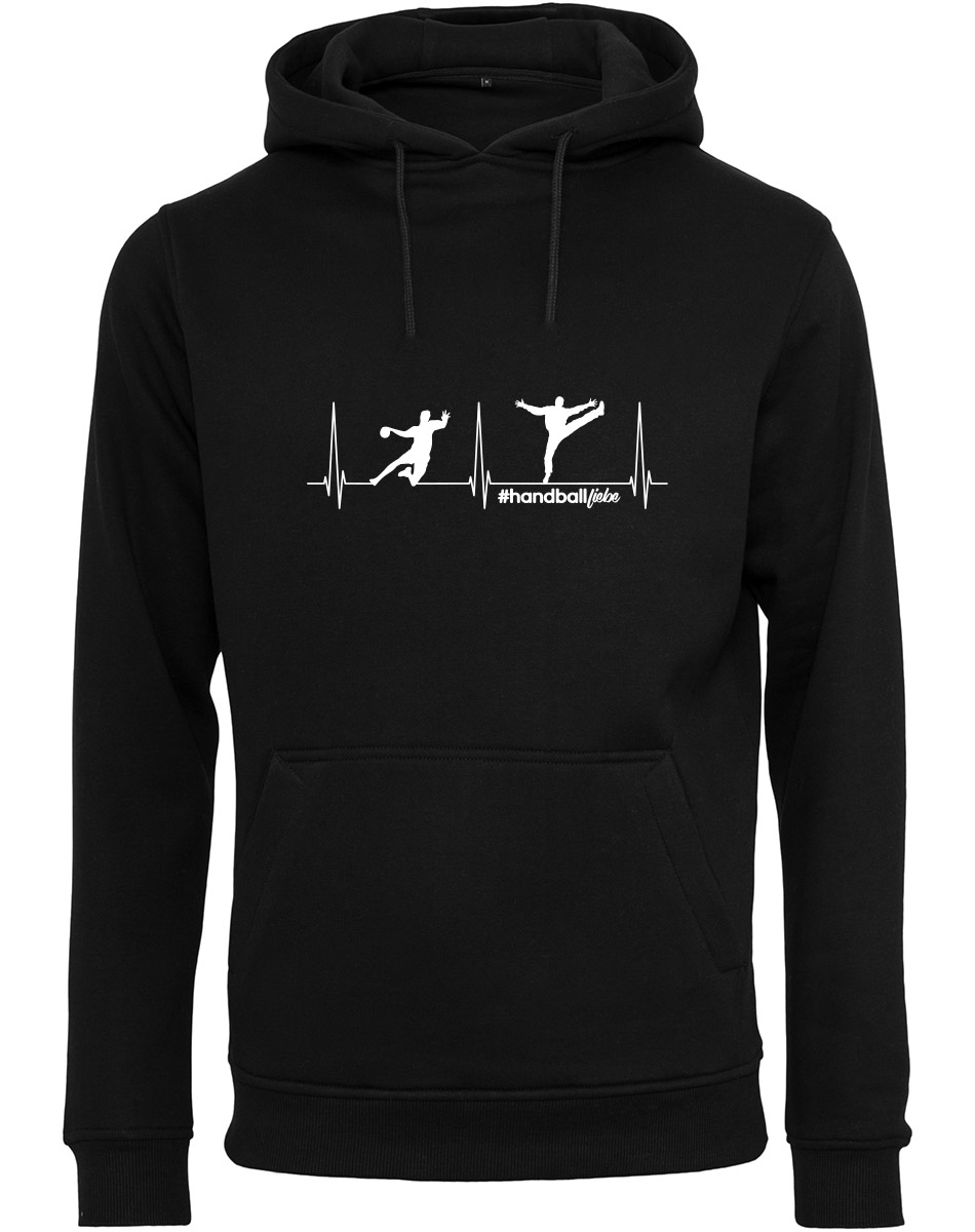Herzschlag Handballliebe Heavy Hoodie weiss auf schwarz