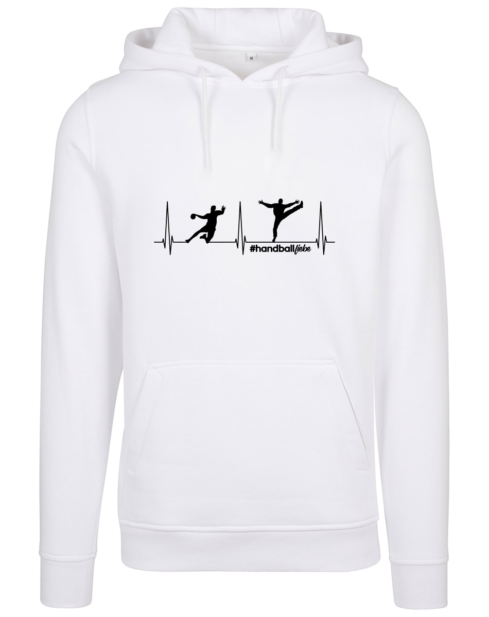 Herzschlag Handballliebe Heavy Hoodie schwarz auf weiss