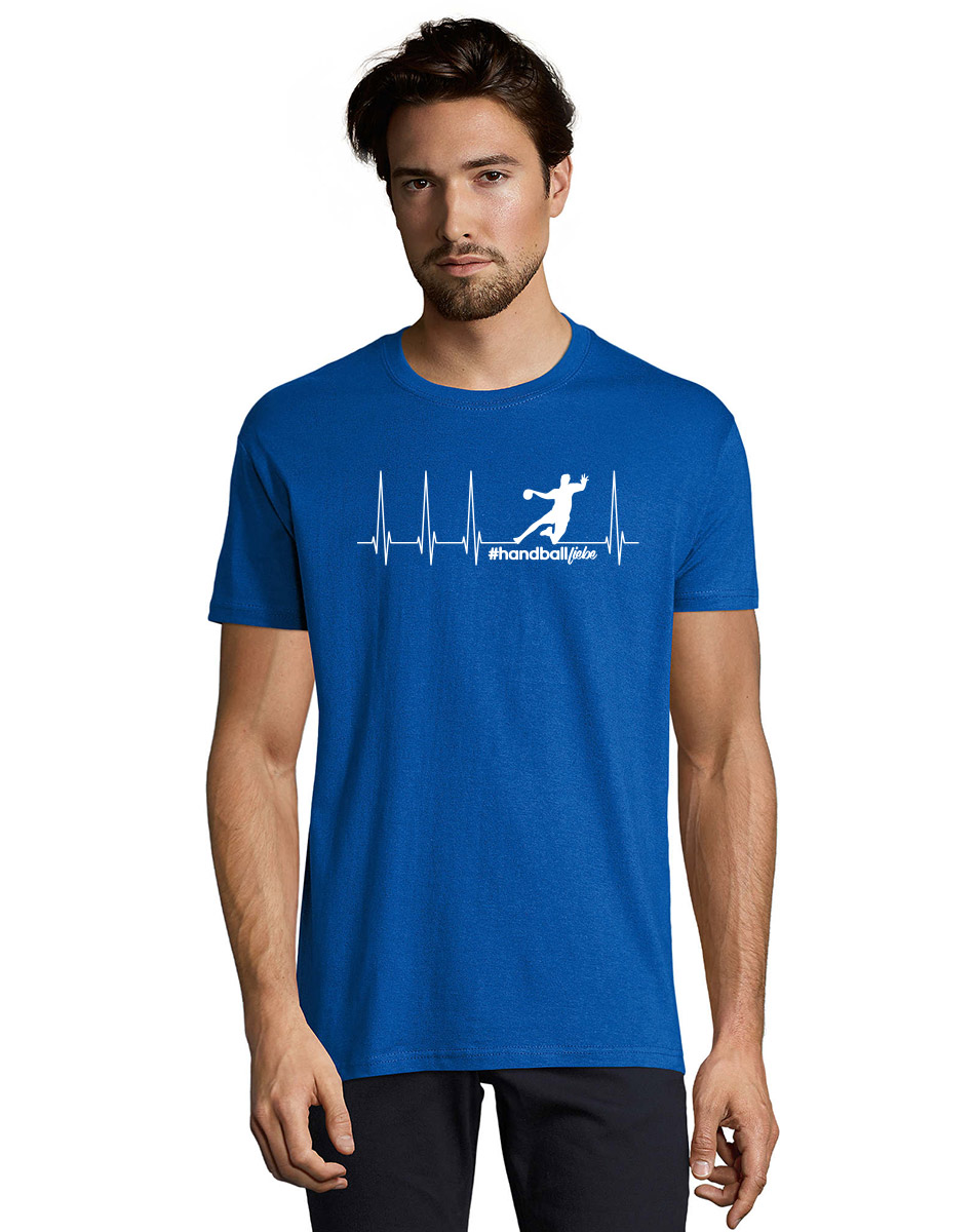 Herzschlag Sprungwurf T-Shirt weiss auf royal blue