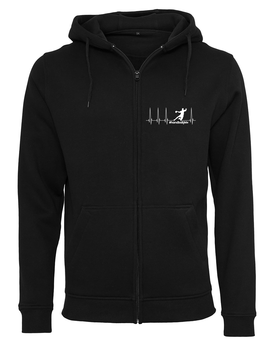 Herzschlag Sprungwurf Heavy Zip Hoodie weiss auf schwarz