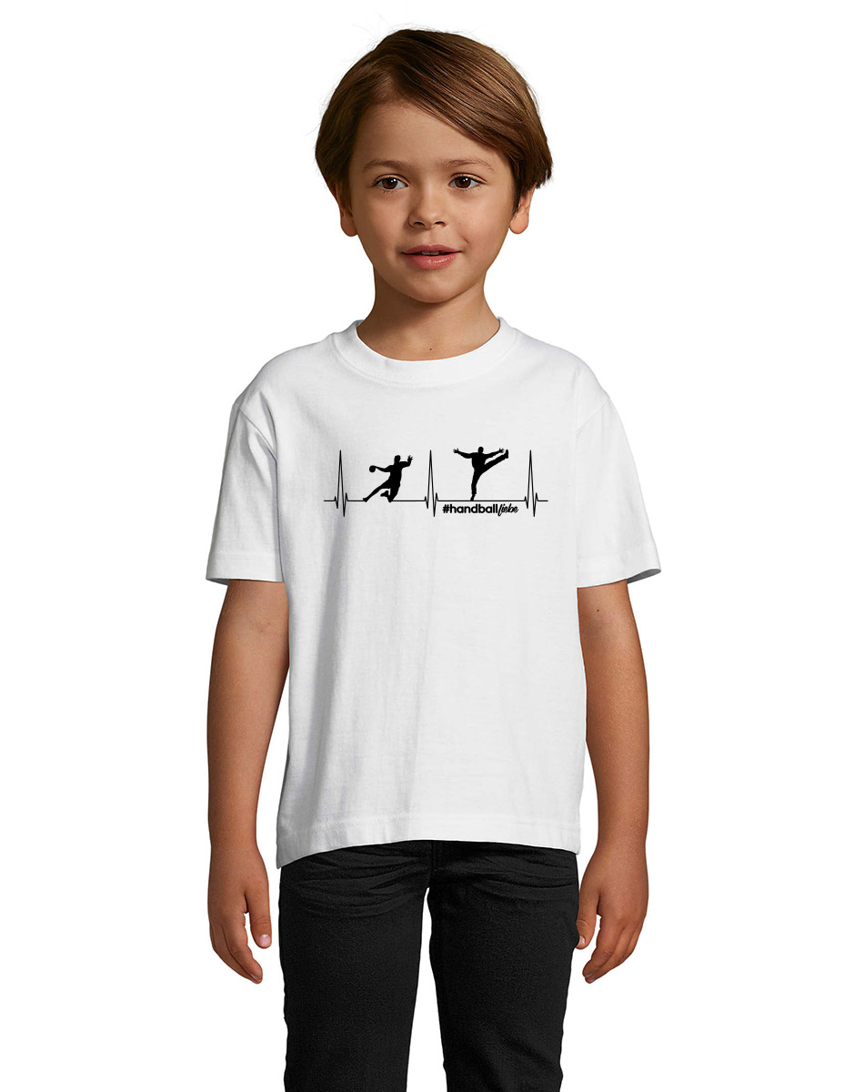 Herzschlag Handballliebe Kinder T-Shirt weiss