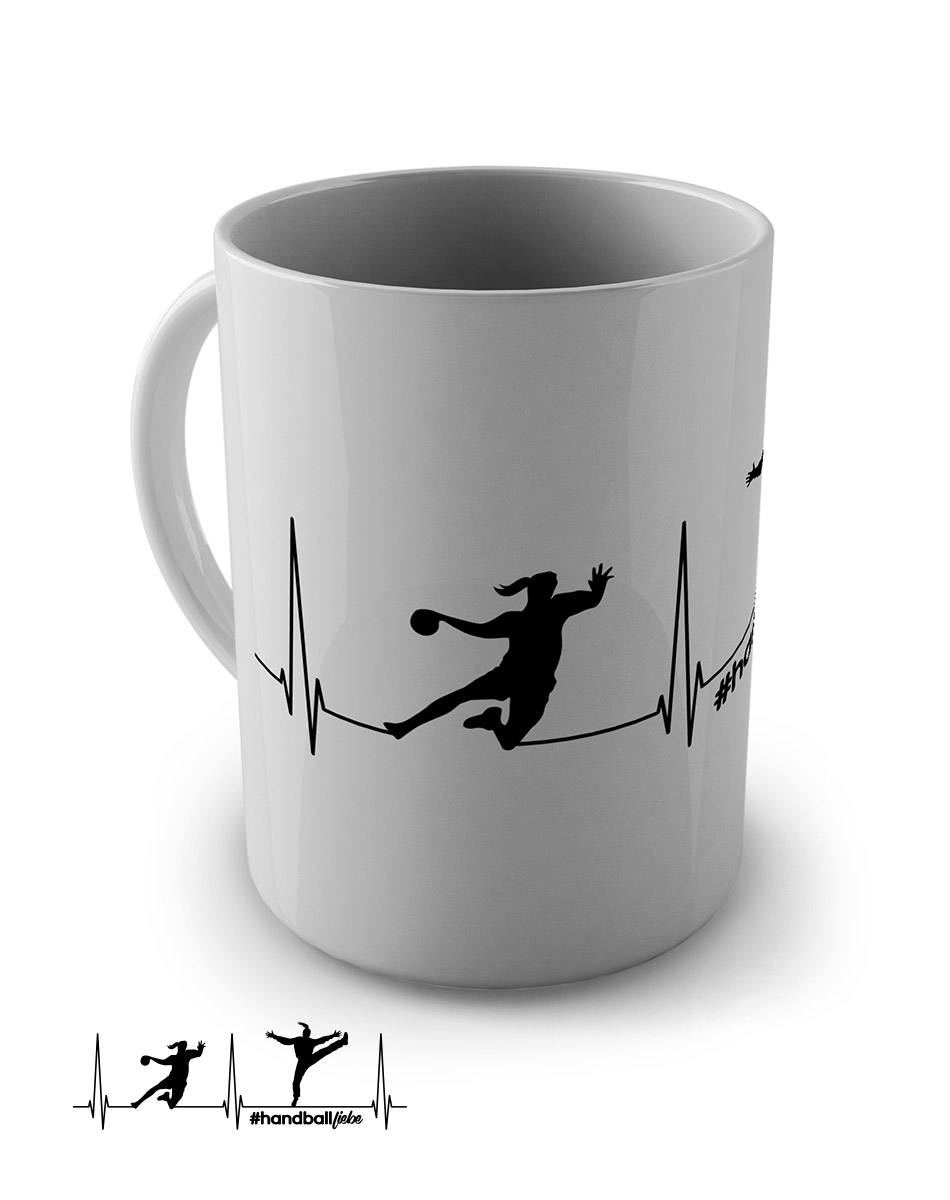 Herzschlag Handballliebe Woman Tasse schwarz auf weiss