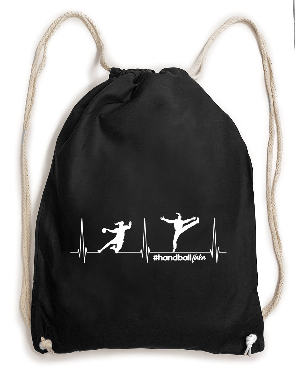 Herzschlag Handballliebe Woman Baumwollrucksack weiss auf schwarz