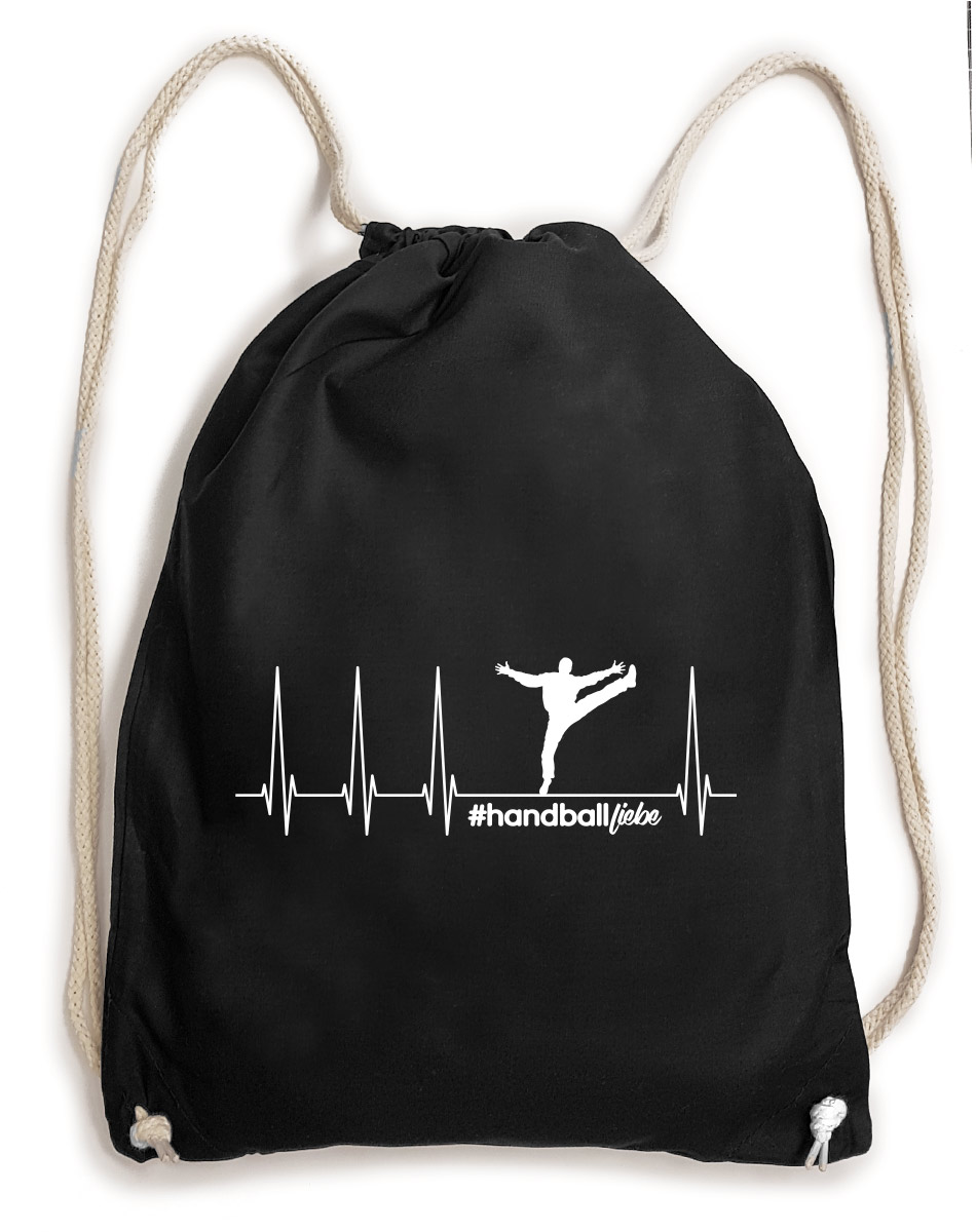 Herzschlag Torhter Baumwollrucksack weiss auf schwarz