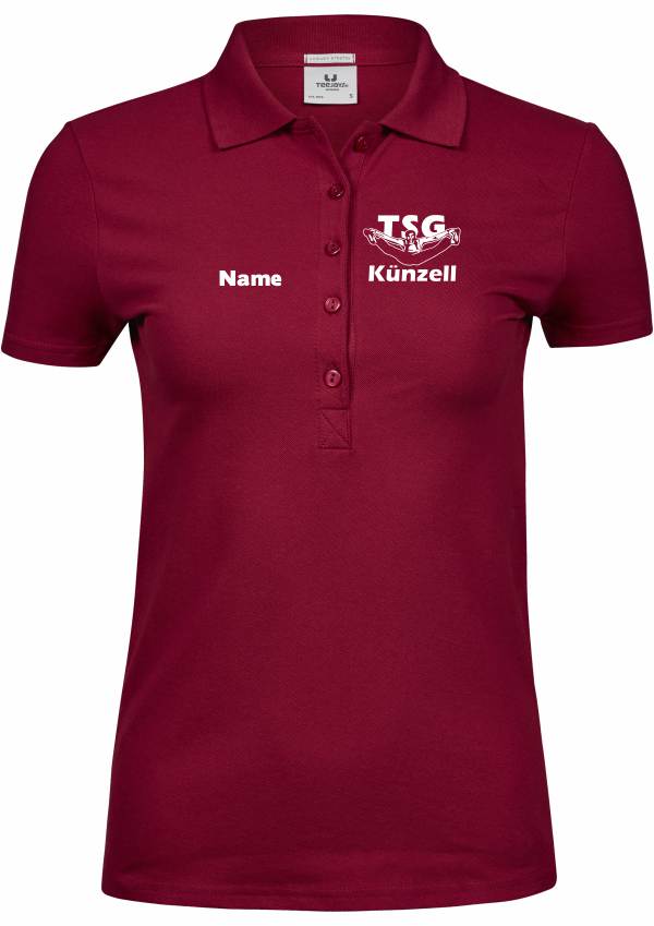 Polo Damen weiss auf deep red