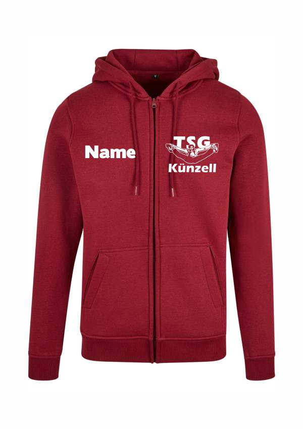 Zip Hoodie Unisex weiss auf burgundy