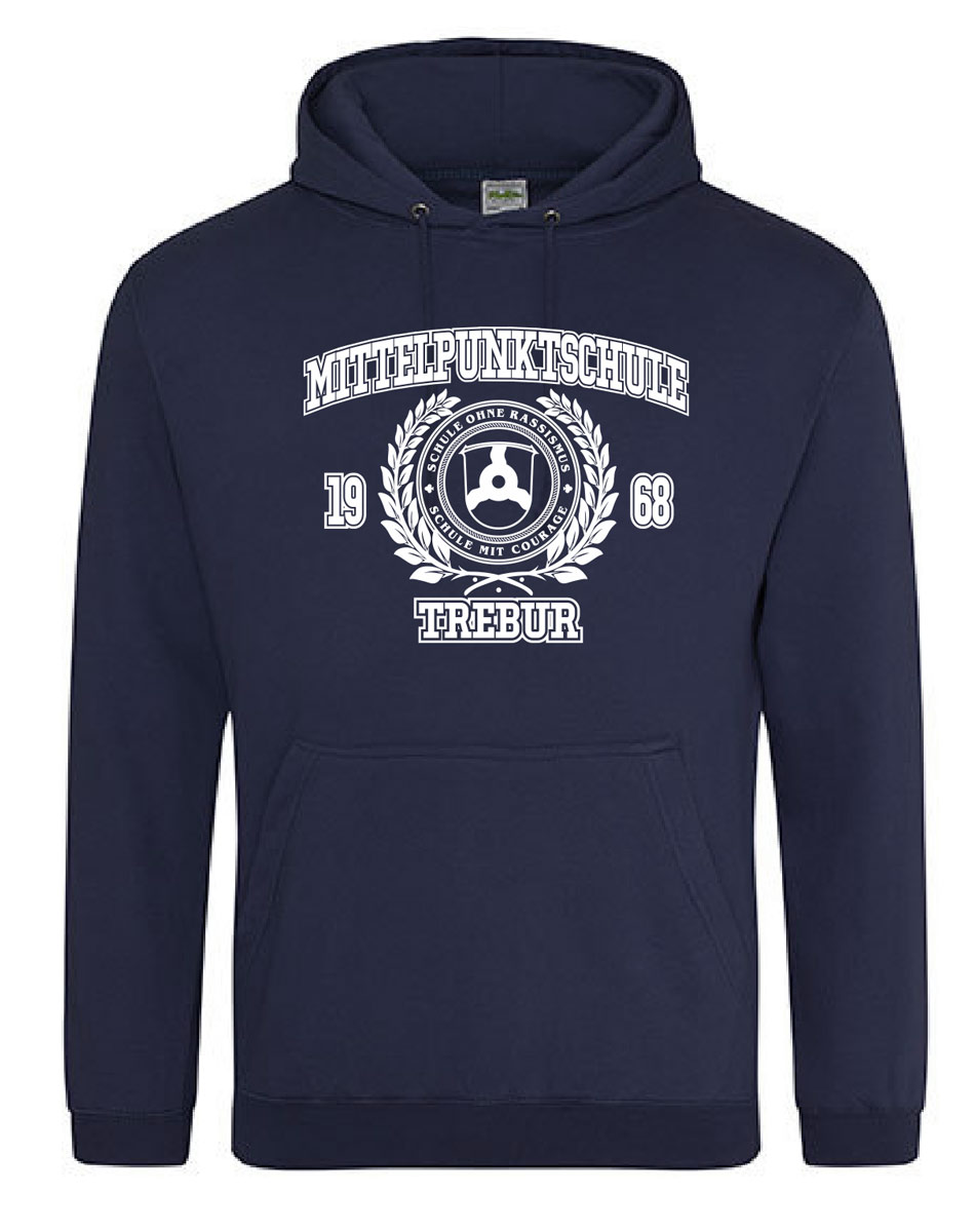 Pro Hoodie Unisex weiss auf oxford navy