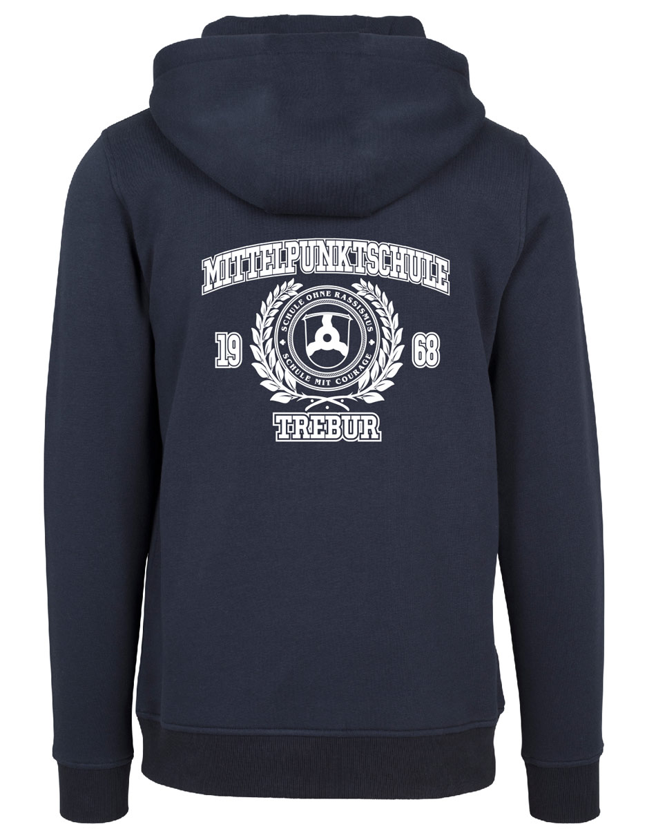 Zip Hoodie Jacke Unisex weiss auf oxford navy